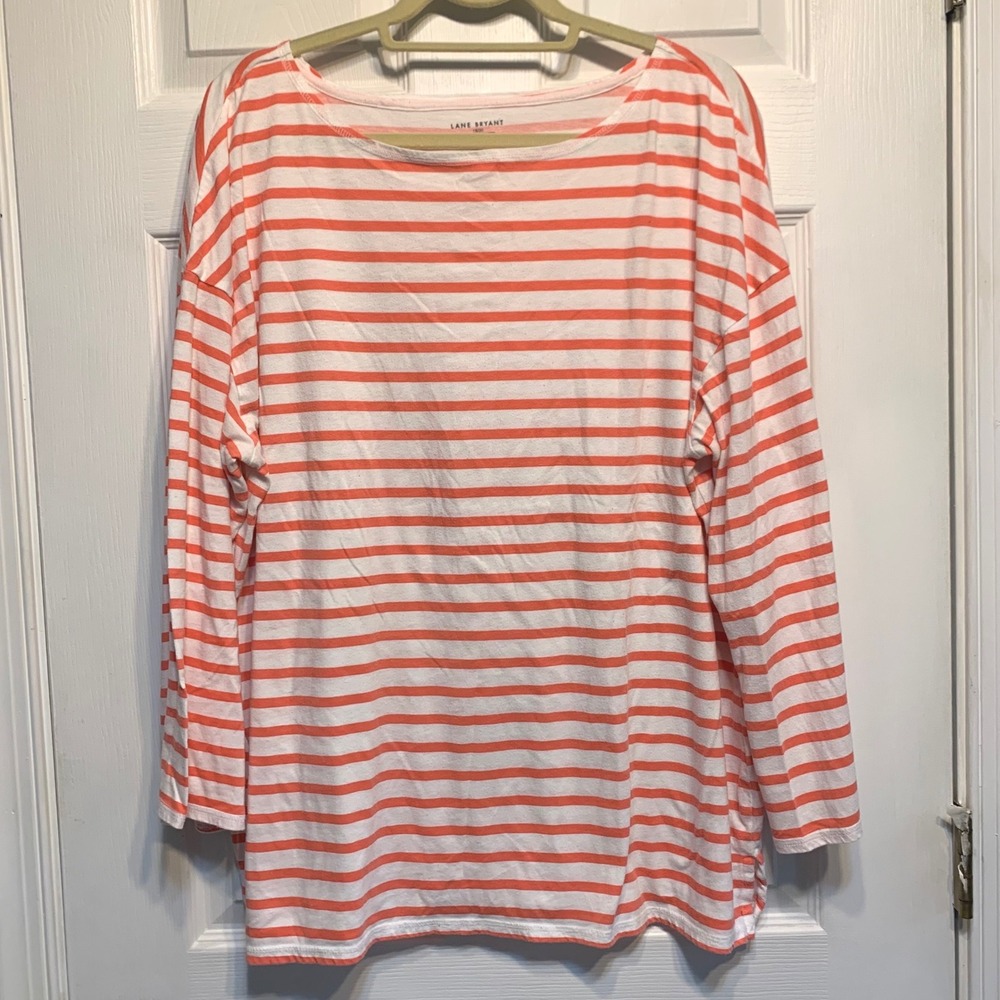 Lane Bryant Striped Long Sleeve Tee 18/20 Nautical Boat Neck Plus Size Preppy